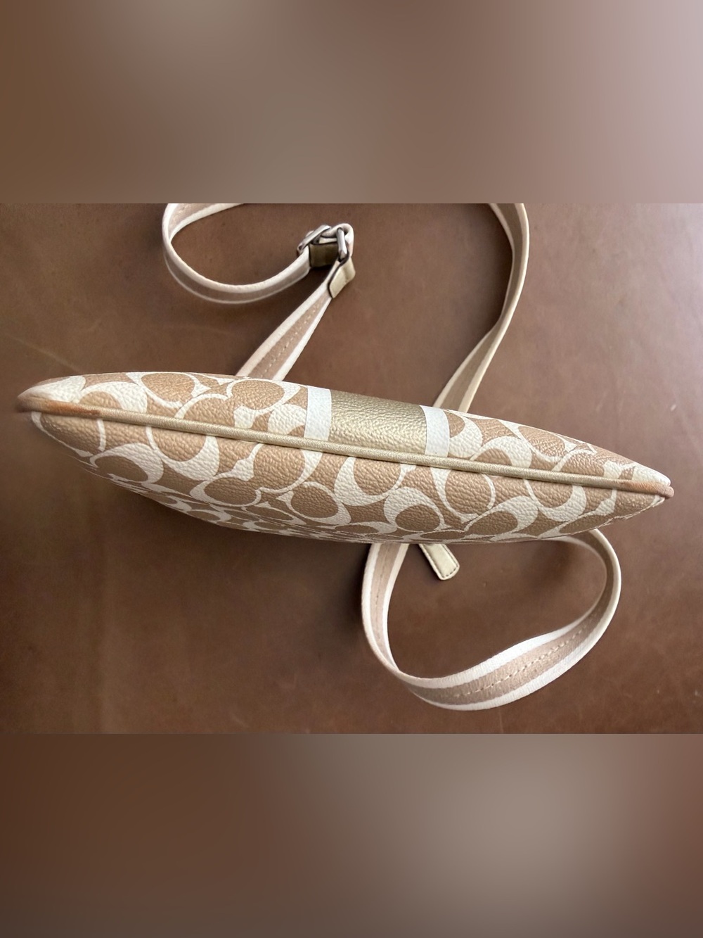 Coach Beige Signature Stripe Crossbody Bag - Picture 7 of 9